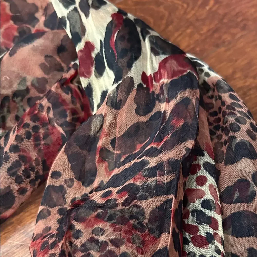 Leopard Print Oversized Rectangle Silky Scarf, Hand Rolled